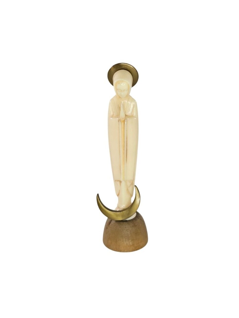 W G Kauders Virgin Mary Figurine Western Germany Cream Plastic Wood Base 4"